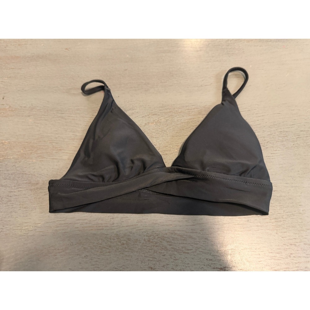 Aerie Triangle Bikini Top Black Wrap Front Adjustable Straps Swim Small S/P